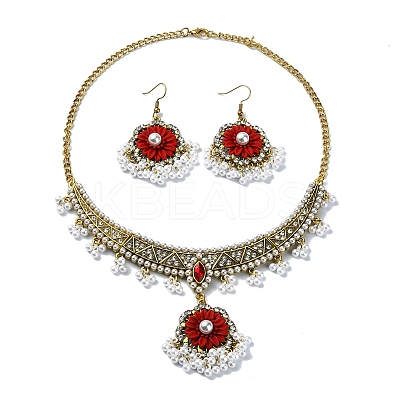 ABS Plastic Pearl & Rhinestone Oval Jewelry Set SJEW-D011-01A-G-1