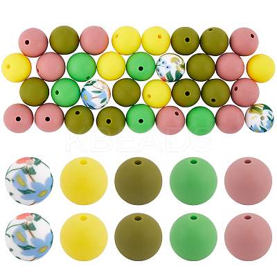 50Pcs 5 Colors Round Food Grade Eco-Friendly Silicone Focal Beads SIL-SP0001-03-1