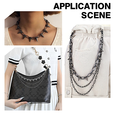 Punk Exaggerated Alloy Cable Necklaces & Aluminum & Iron Spike Rivet Tassel Chains Belt Jewelry Sets SJEW-AR0001-02-1