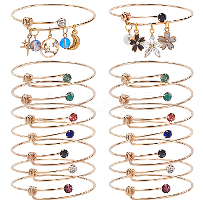14Pcs 7 Colors Golden 304 Stainless Steel with Rhinestone Expandable Bangles BJEW-SC0001-26-1