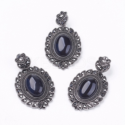 Natural Dyed & Heated Black Agate Gothic Pendants G-F228-18M-FF-1