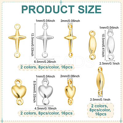 48Pcs 6 Styles Brass Connector Charms KK-BC0014-50-1