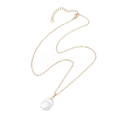 Natural Baroque Pearl Keshi Pearl Rectangle Pendant 304 Stainless Steel Cable Chain Necklaces NJEW-JN05891-1
