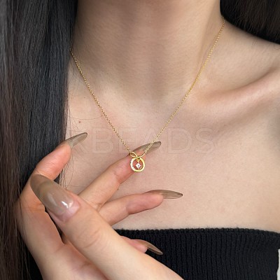 Round Ring 925 Sterling Silver Pave Cubic Zirconia Pendant Necklaces for Women NJEW-F338-01G-1