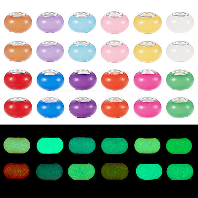 60Pcs 12 Colors Luminous Acrylic European Beads LACR-TA0001-06-1