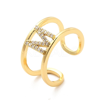 Clear Cubic Zirconia Initial Letter Open Cuff Ring RJEW-A012-01G-M-1