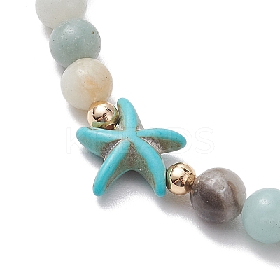Natural Flower Amazonite & Synthetic Turquoise Charm Anklets for Women AJEW-AN00616-03-1