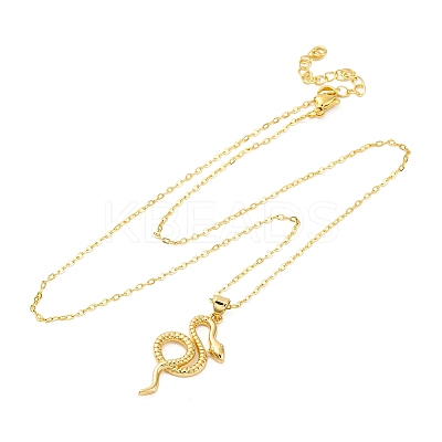 Brass Snake Pendant Cable Chain Necklaces for Women LS-NJEW-S438-01A-G-1