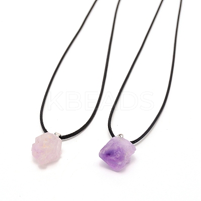 Nuggets Natural Amethyst Pendant Necklace LS-NJEW-WH0002-08-1