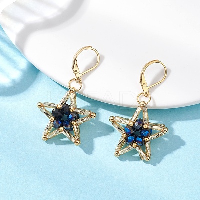 Glass Seed Beaded Star Leverback Earringss EJEW-MZ00637-1