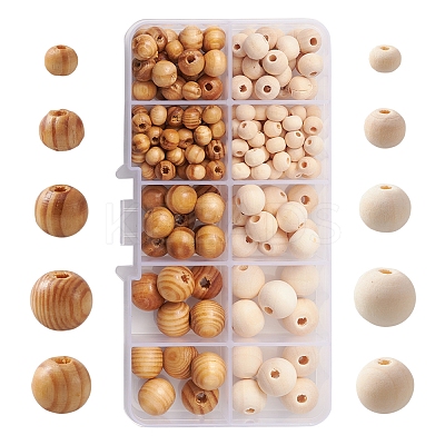 196Pcs 8 Styles Natural Unfinished Wood Beads WOOD-FS0001-09-1