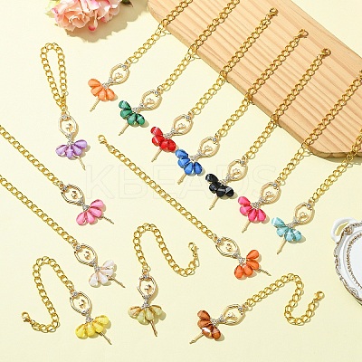 14Pcs 14 Colors Ballerina Girl Alloy Rhinestone & Resin Cup Charms HJEW-YW00079-1