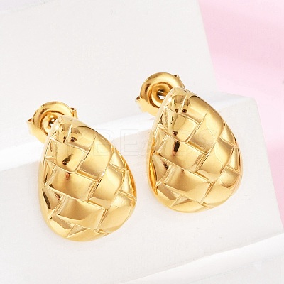 304 Stainless Steel Textured Stud Earrings EJEW-G423-28A-G-1