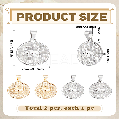 2Pcs 2 Colors 304 Stainless Steel Pendants STAS-LP0003-92B-1