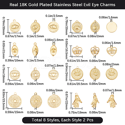 16Pcs 8 Styles 304 Stainless Steel Pendants STAS-BBC0006-36-1