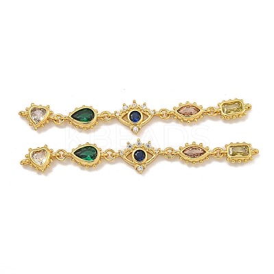 Rack Plating Brass Colorful Cubic Zirconia Eye & Teardrop & Heart Connector Charms KK-C074-18G-1