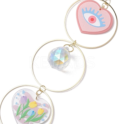 Heart Acrylic & Brass Ring Hanging Ornaments HJEW-JM02023-1