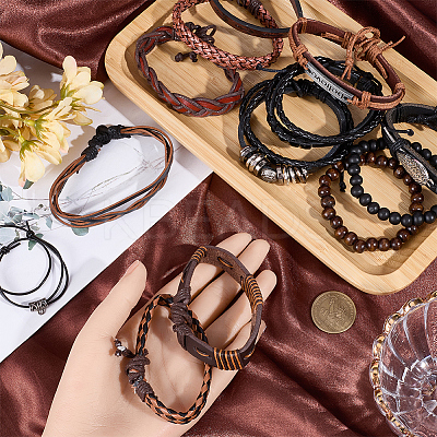 13Pcs 5 Styles PU Imitation Leather Braided Bracelets for Women Men BJEW-CL0001-22-1