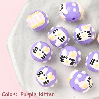10Pcs Hand Painted Acrylic with Enamel Beads MACR-YW0003-28D-1