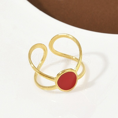 Oval 304 Stainless Steel Enamel Cuff Rings for Women RJEW-G355-03G-02-1