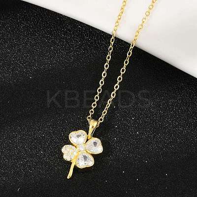 925 Sterling Silver Pave Clear Cubic Zirconia Clover Pendant Necklaces for Women NJEW-G168-01G-1