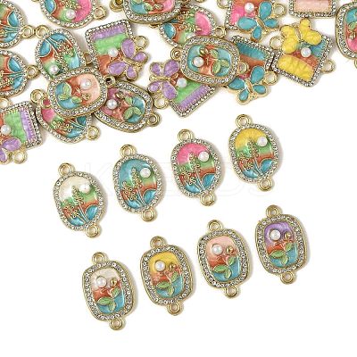 30Pcs 3 Styles Alloy Crystal Rhinestone and ABS Imitation Pearl Connector Charms ENAM-FS0003-71G-1