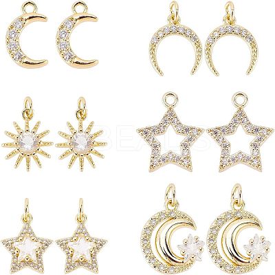 12Pcs 6 Style Brass Cubic Zirconia Charms ZIRC-FH0001-36-1