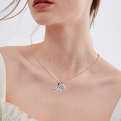 1pc Brass Chain with Alloy Letter Pendants Necklaces NJEW-LP0001-41P-P-1