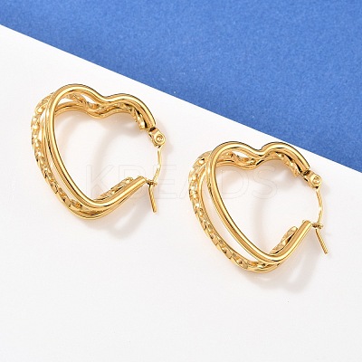 304 Stainless Steel Triple Heart Hoop Earrings EJEW-I320-27G-02-1