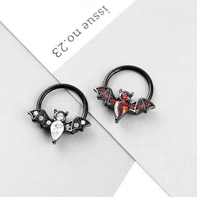 304 Stainless Steel Crystal Rhinestone Halloween Bat Hoop Nose Rings WG0E020-03-1