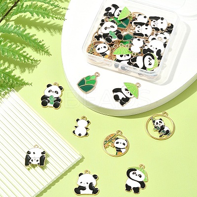 36Pcs 9 Styles Panda Theme Alloy Enamel Pendants ENAM-FS0002-31-1