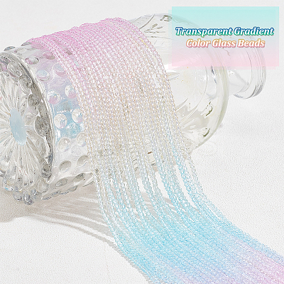 20 Strands Transparent Gradient Color Glass Beads Strands GLAA-GA0001-79B-1