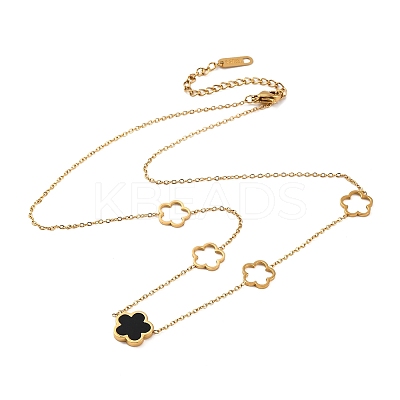 Ion Plating(IP) 304 Stainless Steel & Plastic Flower Pendant Necklaces for Women NJEW-P320-02G-03-1