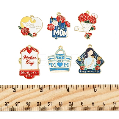 24Pcs 6 Styles Mother's Day Alloy Enamel Pendants FIND-FS0003-90-1