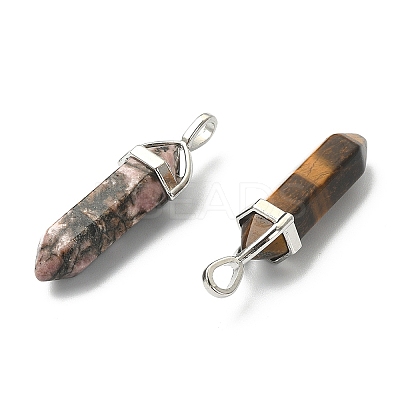 5Pcs 5 Styles Natural Mixed Gemstone Double Terminated Pointed Pendants G-YW0001-45-1
