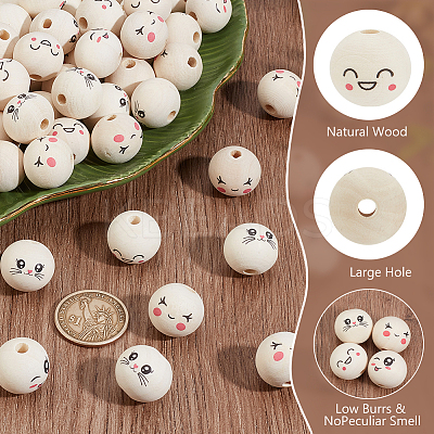 80Pcs 4 Styles Printed Wooden European Beads WOOD-PH0002-97-1