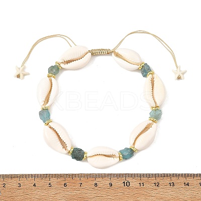 Ocean Natural Blue Apatite & Natural Cowrie Shell Braided Bead Anklets for Women AJEW-AN00845-1