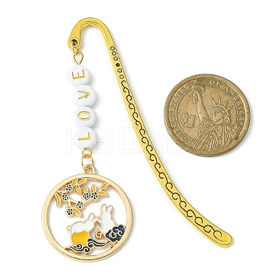 Chinese Style Rabbit Alloy Enamel Pendant Bookmarks AJEW-JK00230-1