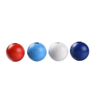 160 Pcs 4 Colors 4 July American Independence Day Painted Natural Wood Round Beads WOOD-LS0001-01D-1