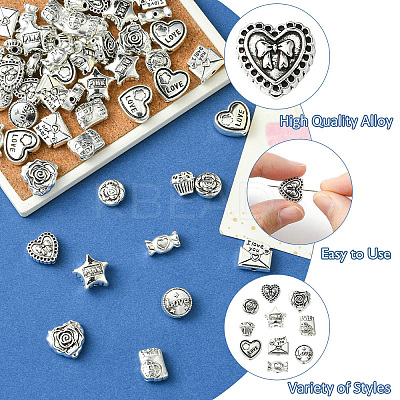 60Pcs 10 Styles Valentine's Day Theme Tibetan Style Alloy Beads TIBEB-CJ0001-38-1