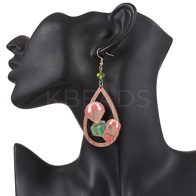 Christmas Printed Wood Dangle Earrings EJEW-JE06519-1