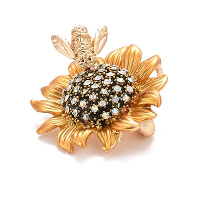 Sunflower and Bee Crystal Rhinestone Badge JEWB-E013-01G-1