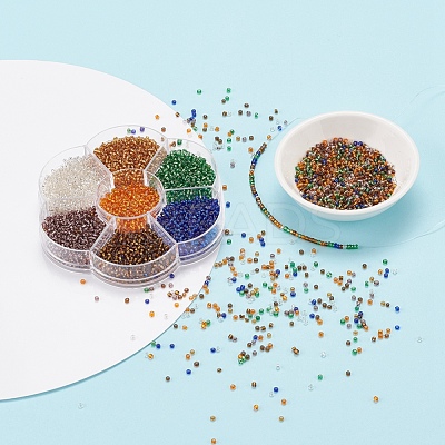 7 Colors Glass Round Seed Beads SEED-YW0001-24A-02-1