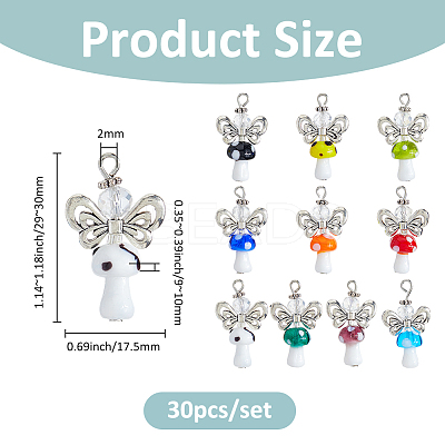 30Pcs Handmade Lampwork Beads with Glass Beads Pendants PALLOY-FH00166-1