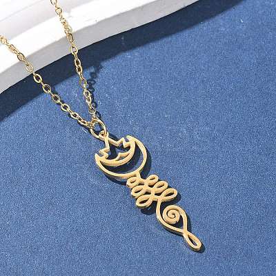 304 Stainless Steel Hollow Cut Yoga Om Lotus Flower Pendant Necklaces NJEW-Z073-02G-03-1