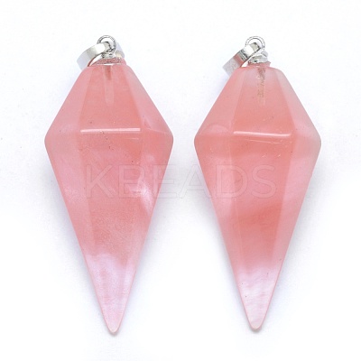 Watermelon Stone Glass Pointed Pendants KK-E757-F-20P-1