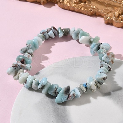 Natural Larimar Chip Beads Stretch Bracelets for Men Women BJEW-C145-01A-1