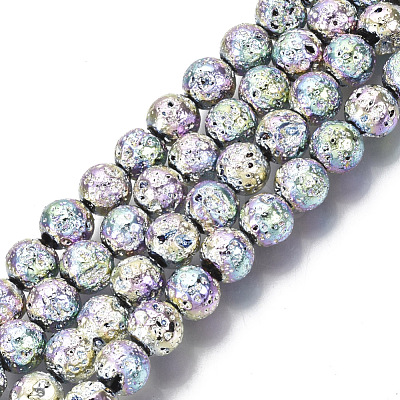 Electroplated Natural Lava Rock Beads Strands G-S352-30B-03-1