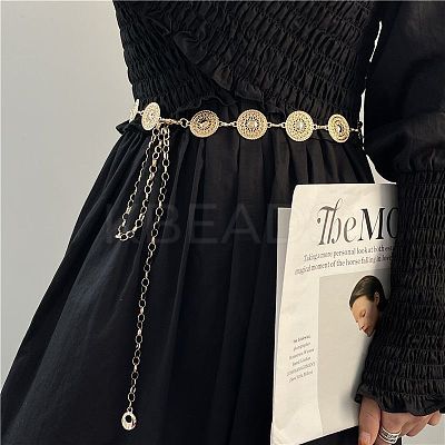 Alloy with Iron Hollow Flat Round Link Chain Waist Belly Chains for Women FS-WG0D649-01-1