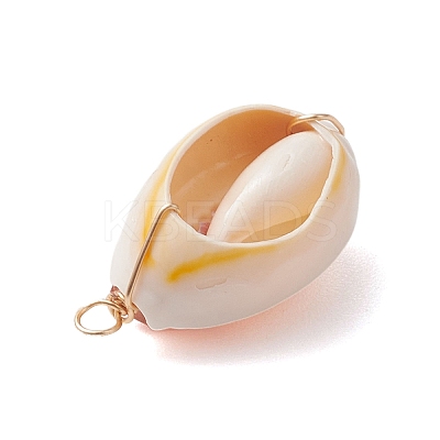 10Pcs 10 Styles Natural Cowrie Shell Copper Wire Wrapped Gemstone Chip Pendants PALLOY-JF02782-1
